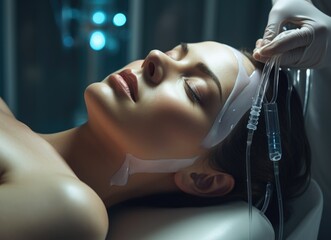 Woman Receiving Facial Mask Treatment - obrazy, fototapety, plakaty