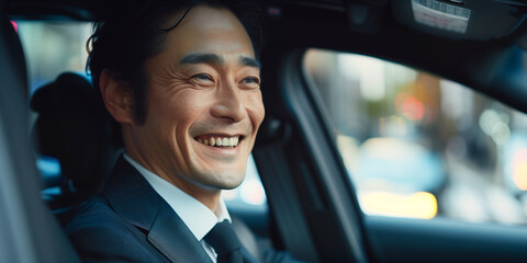 車に座っている日本人ビジネスマン - obrazy, fototapety, plakaty