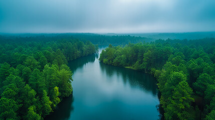 Aerial View of Summer Forest Landscape.  Woodland Serenity.  Top of the World