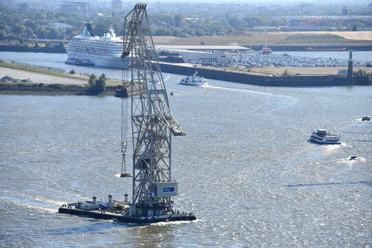 Hamburg, Germany - September 15, 2023: HHLA III floating crane in the port of Hamburg