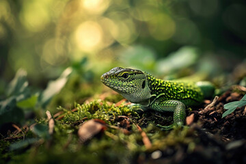 Naklejka premium green lizard on a branch