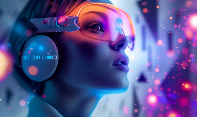 Futuristic Virtual Reality Experience, Woman Engaged in Advanced VR Tech