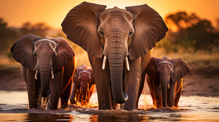 Fototapeta na wymiar African Elephant Gathering by the Watering Hole.