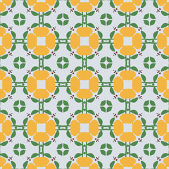 Geometric seamless pattern with yellow flowers