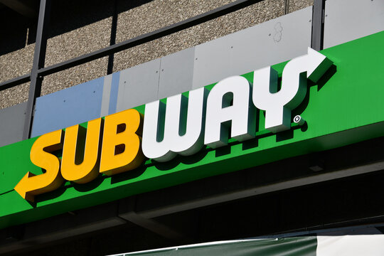 Hamburg, Germany - September 15, 2023: Logo of Subway in Hamburg, Germany - Subway is an American privately-held restaurant franchise that primarily sells submarine sandwiches (subs) and salads