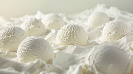 Fototapeta premium Arranged snowballs cream create an enchanting ice cream landscape