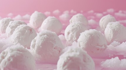 Arranged snowballs cream create an enchanting ice cream landscape