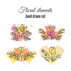 Floral Elements Hand Drawn Set