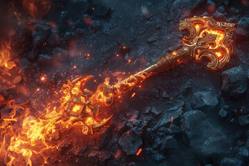 Fire with the key inside of a dark hell. Full HD Wallpaper.