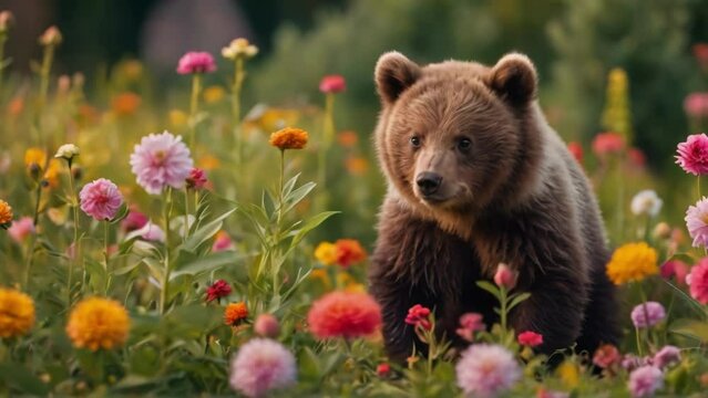 Brown bear cub exploring the forest wilderness, showcasing the beauty of wildlife