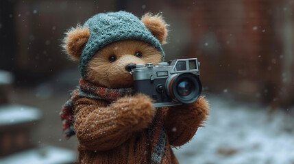 photographer little bear in the forest