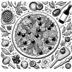 Pizza hand drawn doodle vector illustration. Italian cuisine set