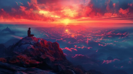 Silhouette of a man on top of a mountain during sunset