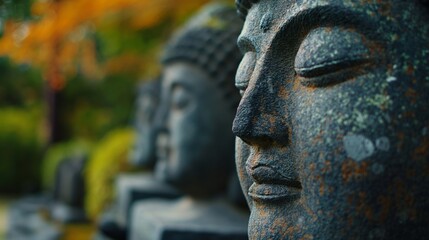 Fototapeta na wymiar Buddha statue in japanese garden, selective focus.