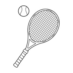 Tennis racket and ball outline drawing clipart style vector illustration, tennis logo