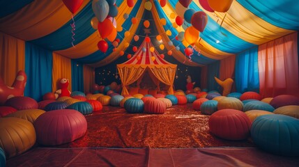 3d rendering of a circus tent with balloons and confetti - obrazy, fototapety, plakaty