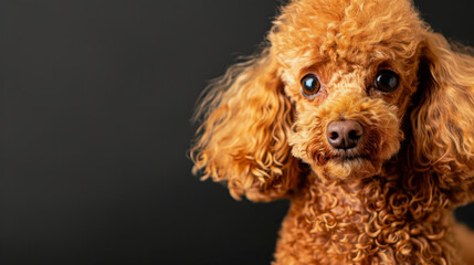 illustration of a red mini poodle against dark gray background with copy space