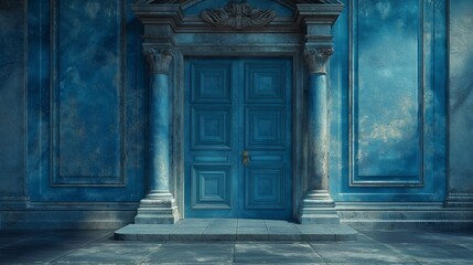 Fototapeta na wymiar Classic interior with blue walls, columns and doors