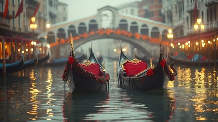 Gondolas on the Grand Canal in Venice at sunset, Italy - obrazy, fototapety, plakaty