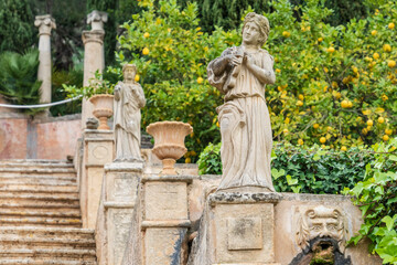 Obraz premium Raixa, muses of poetry on the monumental staircase, municipality of Bunyola, Majorca, Balearic Islands, Spain