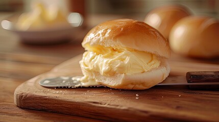 Morning breakfast with bun and butter. Background concept