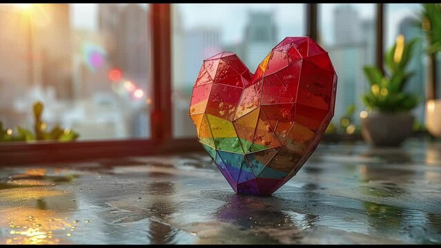 Rainbow-colored heart symbolizing love, respect, affection, and emotional freedom. Love is love. Animated 3D illustration