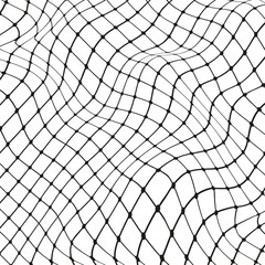 Illustration of a black fishing or football net.Checkered wavy background in doodle style.