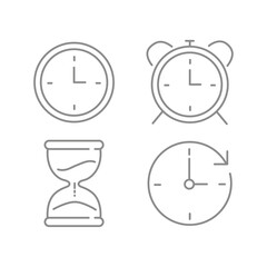 Vector illustration. Four clock icons. Gray icon on isolated on white background. Perfect for your creative idea.