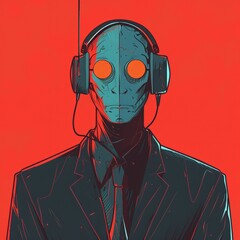 a man wearing headphones and a suit