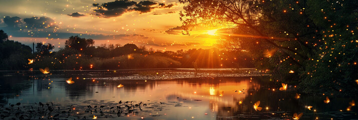 Fototapeta premium Fireflies during sunset