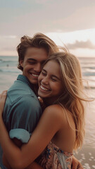Fototapeta premium A couple on a beach at sunset