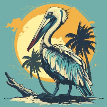 recommend clip art: a pelican standing on a beach