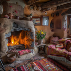 Cozy Fireplace in a Rustic Home Interior