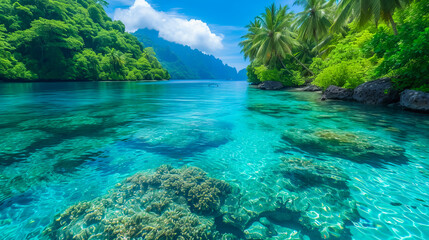 Fototapeta na wymiar Crystal Lagoon Retreat. Exotic Underwater Beauty