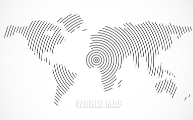 Abstract world map of radial lines, global world map halftone concept. Vector illustration