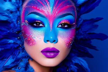 Fuchsia Fantasy.  Bold and Bright Makeup. Electric Elegance.  A Colorful Portrait.  AI Generated