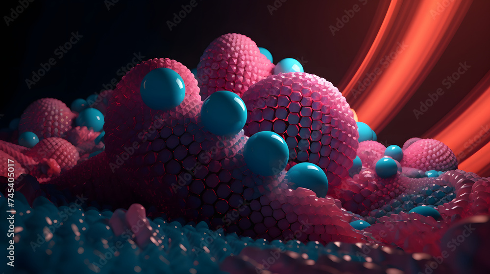 Poster 3d image of small colorful balls with a computer background