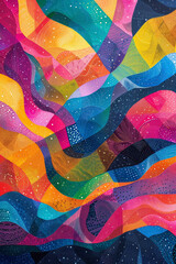 Astrology Soccer TextileArts Abstract background with A pointillist arrangement of Overlapping Waves and parallelograms In shimmering shades of neon inspired by a vivid dream