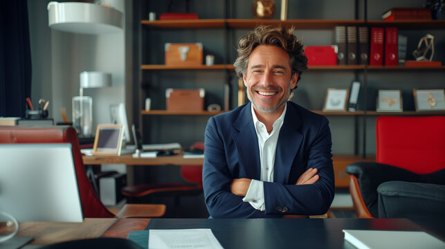 Homme d'affaires dans un grand bureau, directeur, CEO ou cadre ex&eacute;cutif en costume
