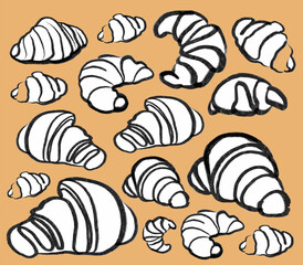 Isoplated vector set of croissants. Bakery. Hand drawn template with pastries sketch. Fresh bakery. Shop. Pastry. 