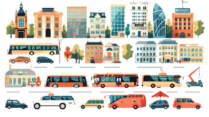 City Transportation and Mobility Cartoons Isolated O