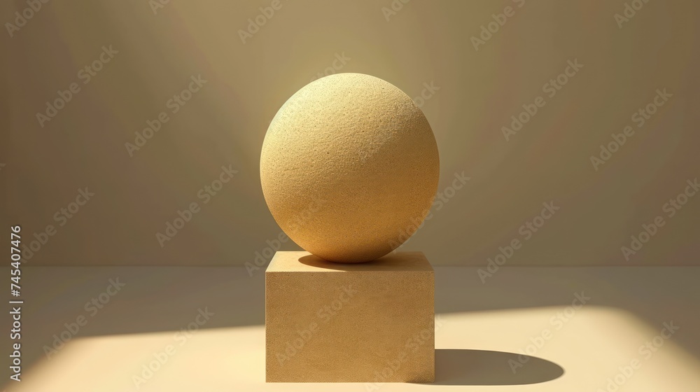 Poster a large egg sitting on top of a block of cardboard on a white surface with a shadow cast on the wall