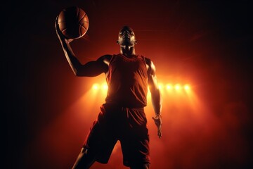 Basketball Player Slam Dunk Silhouette. Capture the dynamic movement of a basketball soaring towards the hoop, against a bright backdrop