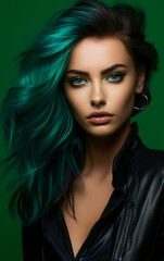 Girl in Intense Emerald Fashion.  Glamour in Black and Green