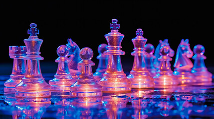 Glass Chess. Transparent Chessboard