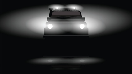 illustration vector design of silhouette front view car vehicle on black studio background
