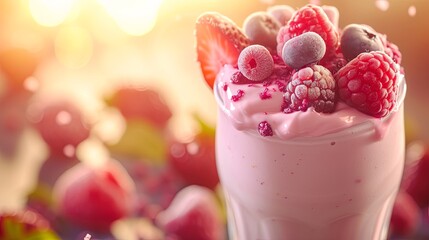 Milkshake yogurt with fruit berry splash juicy. Background concept