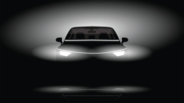 illustration vector design of silhouette front view car vehicle on black studio background