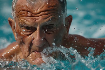 An elderly swimmer enjoying water leisure at the pool