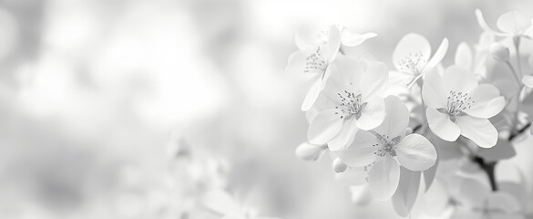 white flowers on a white background with copy space - obrazy, fototapety, plakaty